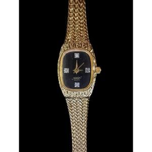 Xavier Quartz Women's Gold Tone Mesh Bracelet Watch Black Dial w/ Accents